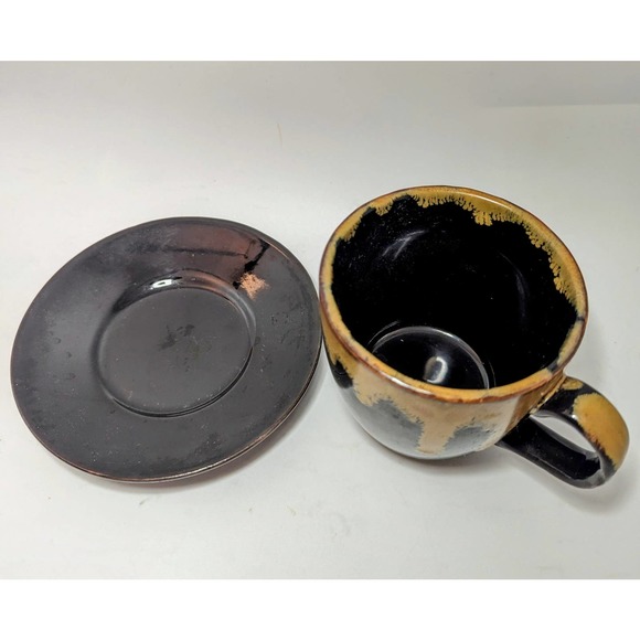 Vintage Drip Glaze Espresso Coffee Cup and Saucer Unmarked - Picture 4 of 5